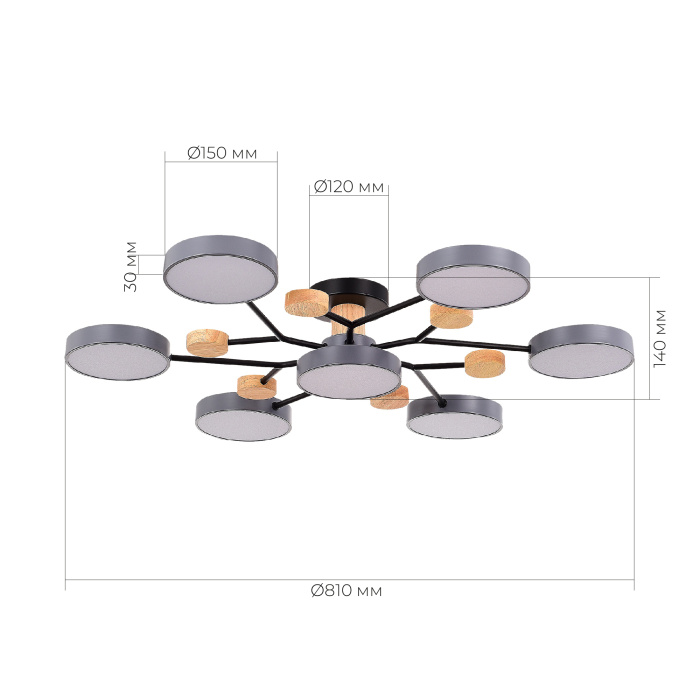 Светильник потолочный Серый/Серый LED 7*12W 3000K/4500K/6000K SLE6006-702-07