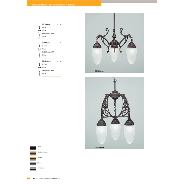 Люстра на штанге Berliner Messinglampen D27-106gsA