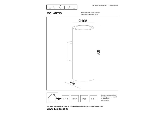 Настенный уличный светильник Lucide VOLANTIS 27807/02/30
