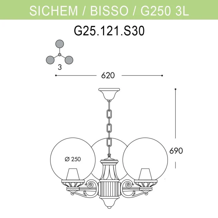 Уличный подвесной светильник Fumagalli Sichem/Bisso/G250 3L G25.120.S30.BYE27