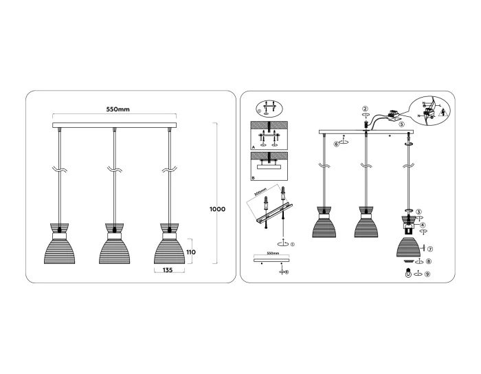 Светильник подвесной со стеклянными плафонами TRADITIONAL AMBRELLA LIGHT TR3407