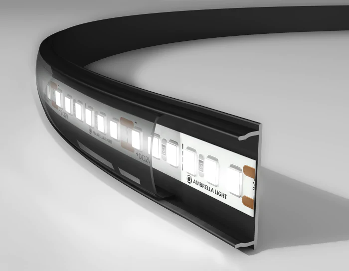 Алюминиевый профиль накладной гибкий 18*4 для светодиодной ленты до 15мм Ambrella light GP1600BK/BK