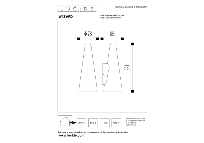 Настенный уличный светильник Lucide WIZARD 27803/01/29
