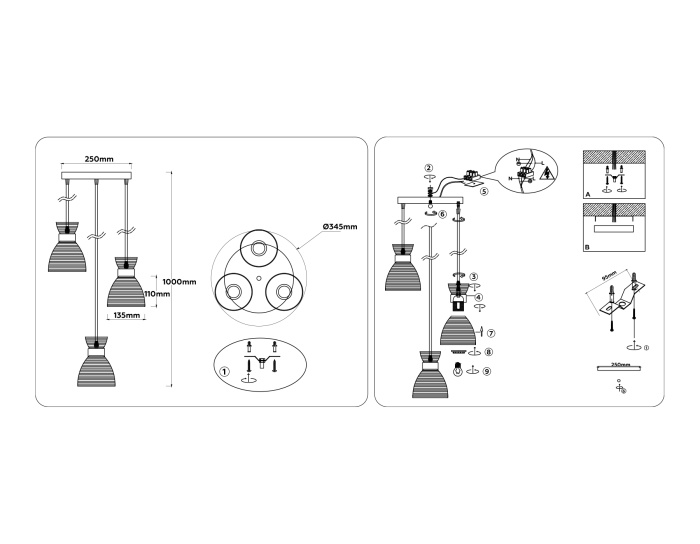 Светильник подвесной со стеклянными плафонами TRADITIONAL AMBRELLA LIGHT TR3408