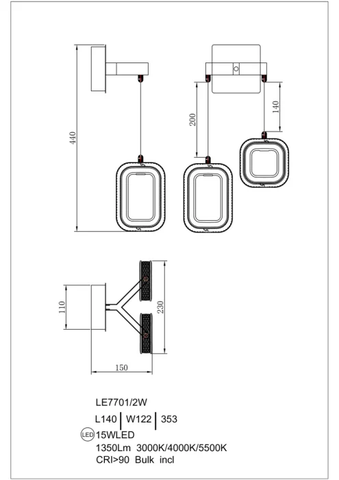 Бра Leon Theona LE7701/2W Grey/Gold