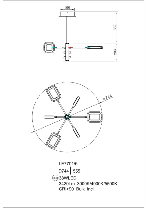 Люстра на штанге Leon Theona LE7701/6G Gold