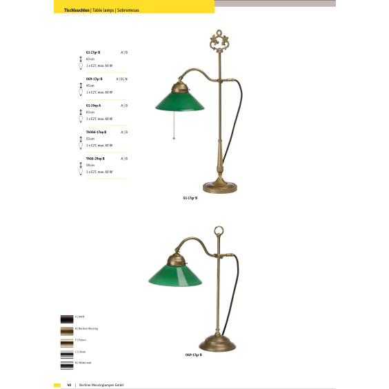 Настольная лампа Berliner Messinglampen G1-17grB