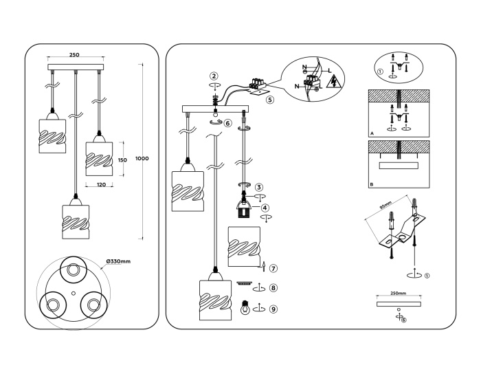 Светильник подвесной со стеклянными плафонами TRADITIONAL AMBRELLA LIGHT TR3410
