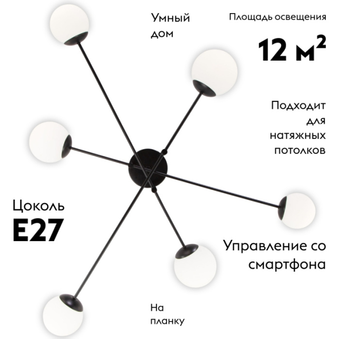 Потолочная люстра Eurosvet Netz 30181/6 черный Smart