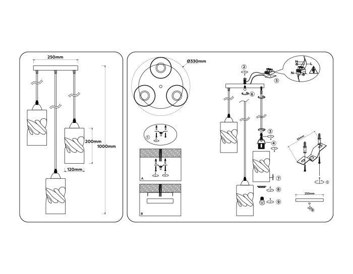 Светильник подвесной со стеклянными плафонами TRADITIONAL AMBRELLA LIGHT TR3412