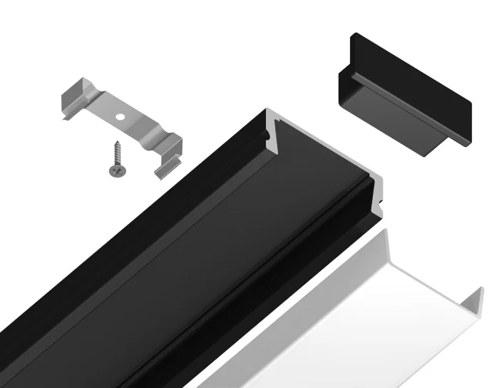 Алюминиевый профиль накладной 15.5*6 для светодиодной ленты до 11мм Ambrella light GP1700BK