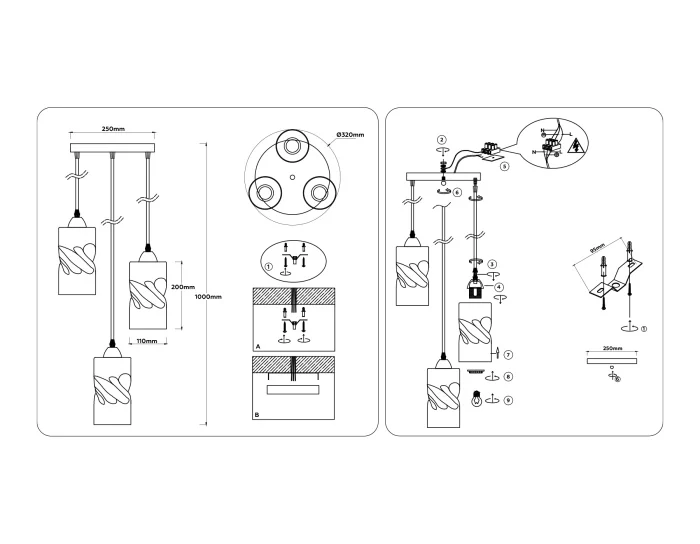 Светильник подвесной со стеклянными плафонами TRADITIONAL AMBRELLA LIGHT TR3414