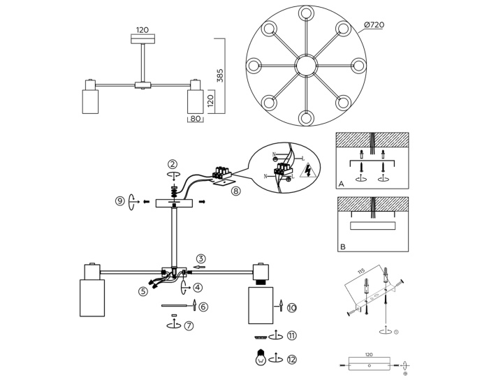 Люстра на штанге Ambrella Light Traditional TR9584
