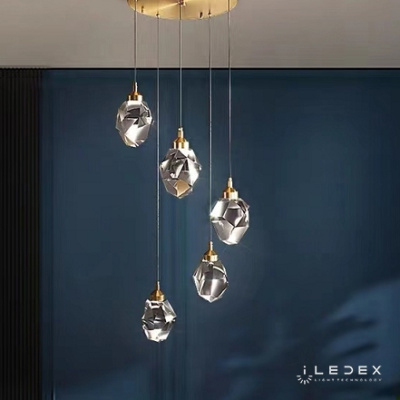 Подвесной светильник iLedex OXYGEN 9701P/5R BRASS&amp;CLEAR