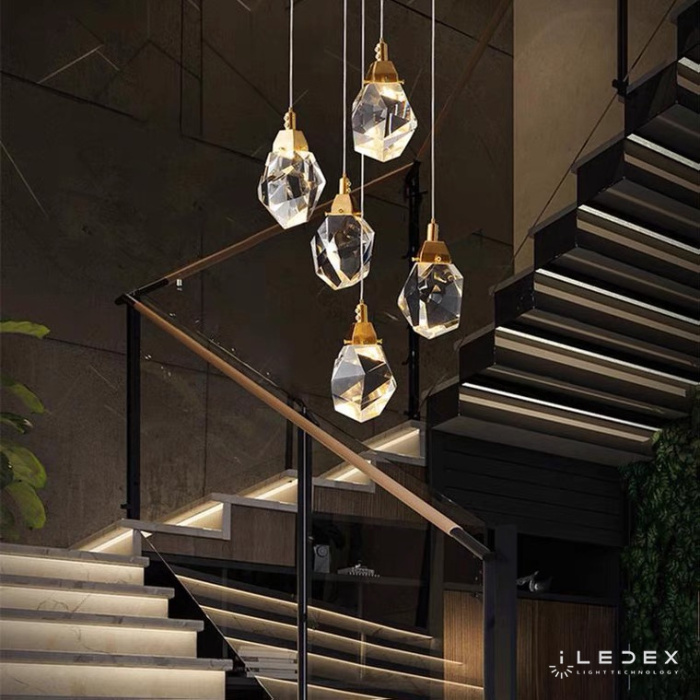 Подвесной светильник iLedex OXYGEN 9701P/5R BRASS&CLEAR