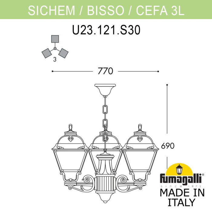 Уличный подвесной светильник Fumagalli SICHEM/CEFA 3L U23.120.S30.WYE27