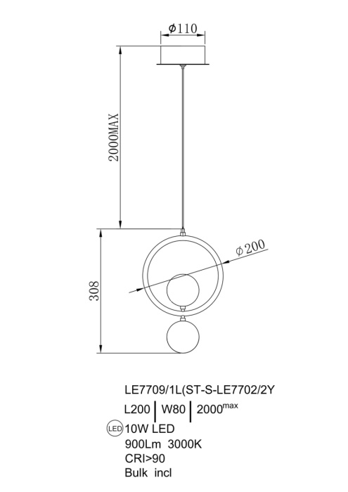 Подвесной светильник Leon Lilith LE7709/1L Black Chrome/Gold