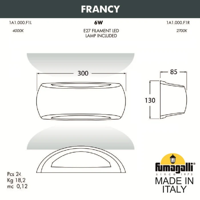 Уличное бра FUMAGALLI FRANCY 1A1.000.000.WYF1R